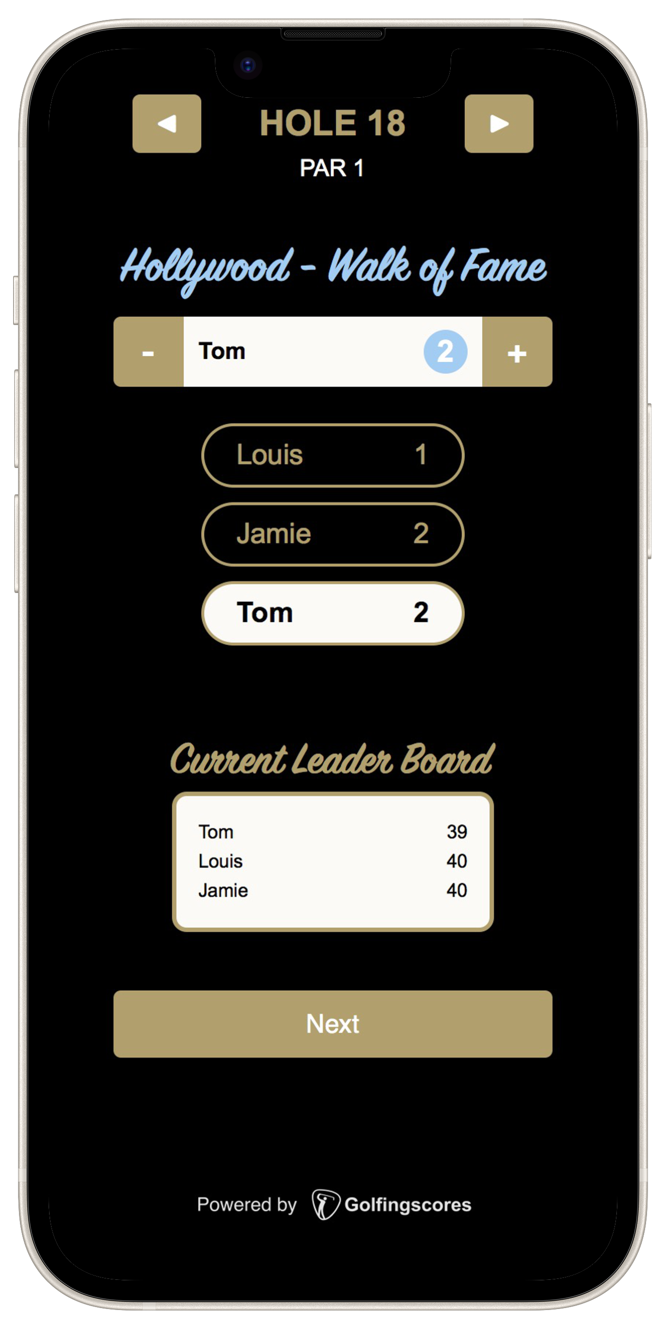 Scoring screen